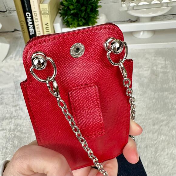 Prada red leather lanyard ID holder on chain - Picture 6 of 13
